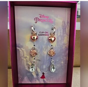 Disney Princess Heart and Rose Clip-On Earrings - Gold and Silver